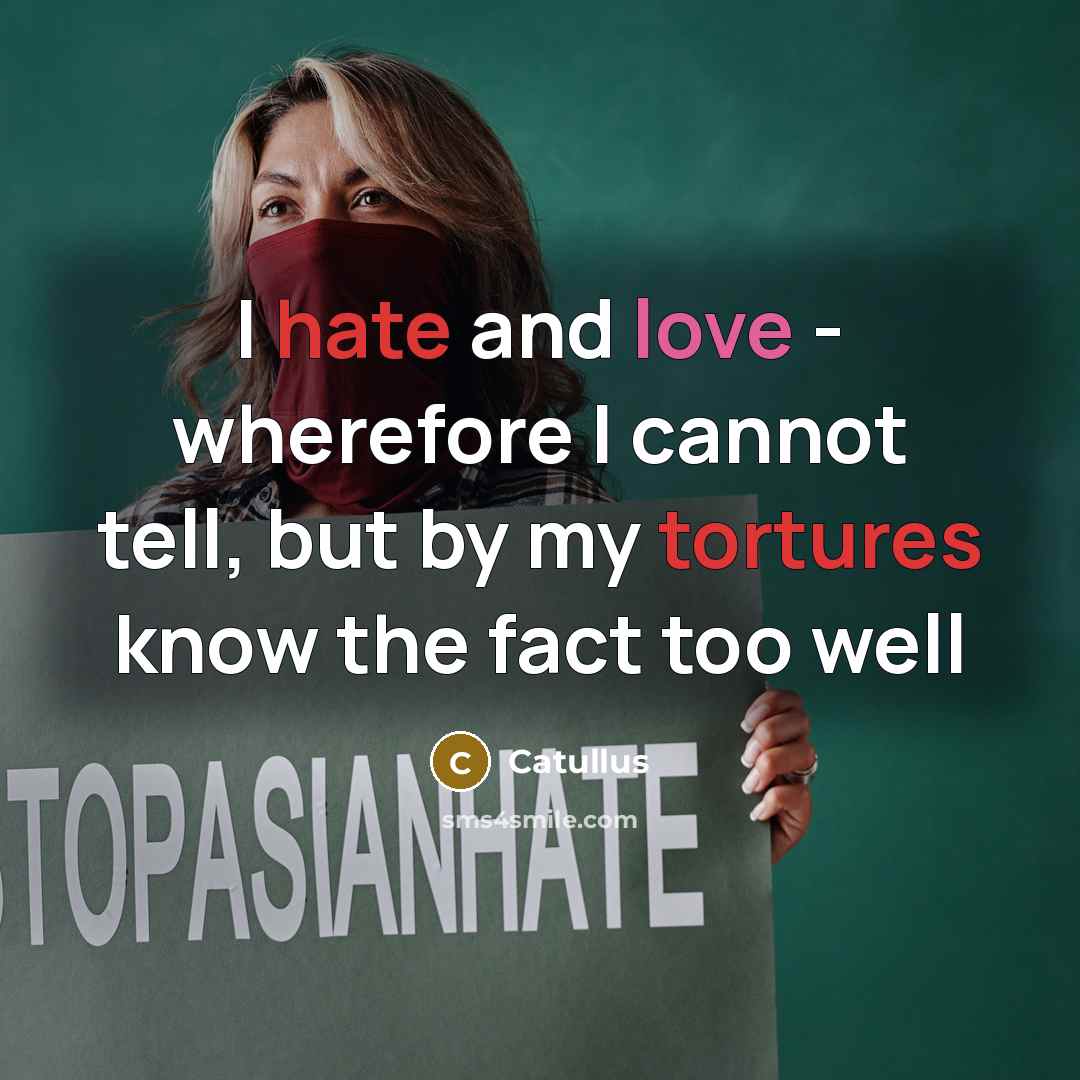 “I hate and love - wherefore I cannot tell, but by my tortures know the fact too well” quote by Catullus