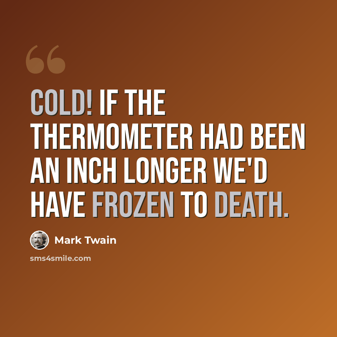 “Cold! If the thermometer had been an inch longer we'd have frozen to death.” quote by Mark Twain