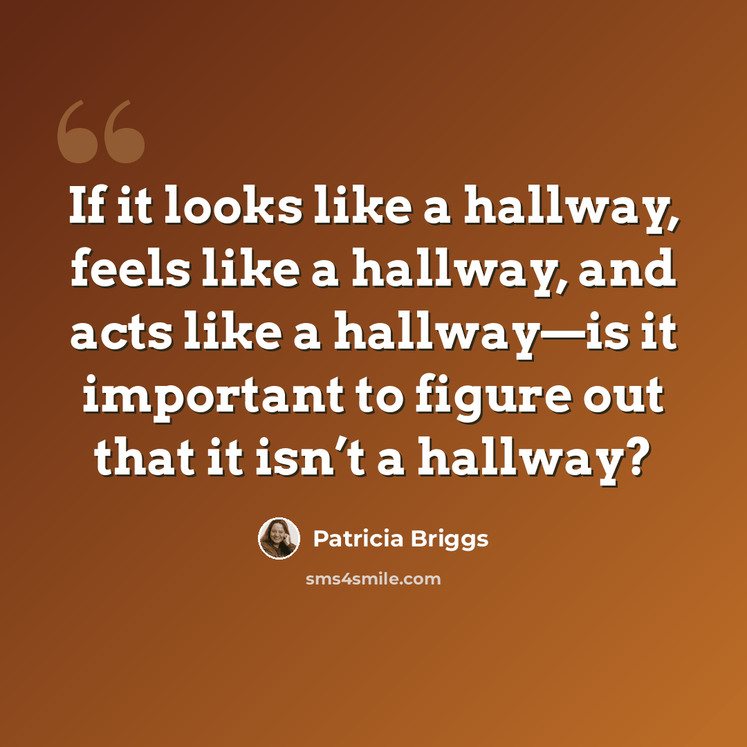 “If it looks like a hallway, feels like a hallway, and acts like a hallway—is it important to figure out that it isn’t a hallway?” quote by Patricia Briggs