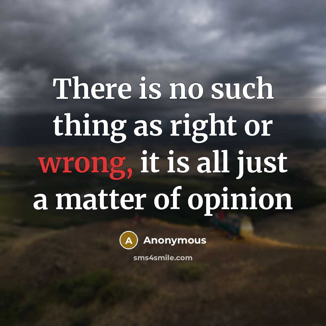 “There is no such thing as right or wrong, it is all just a matter of opinion” quote by Anonymous