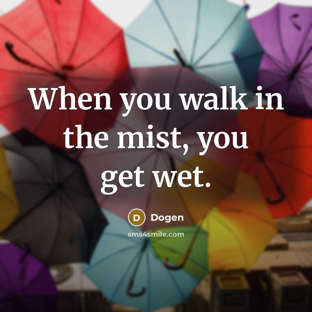 “When you walk in the mist, you get wet.” quote by Dogen