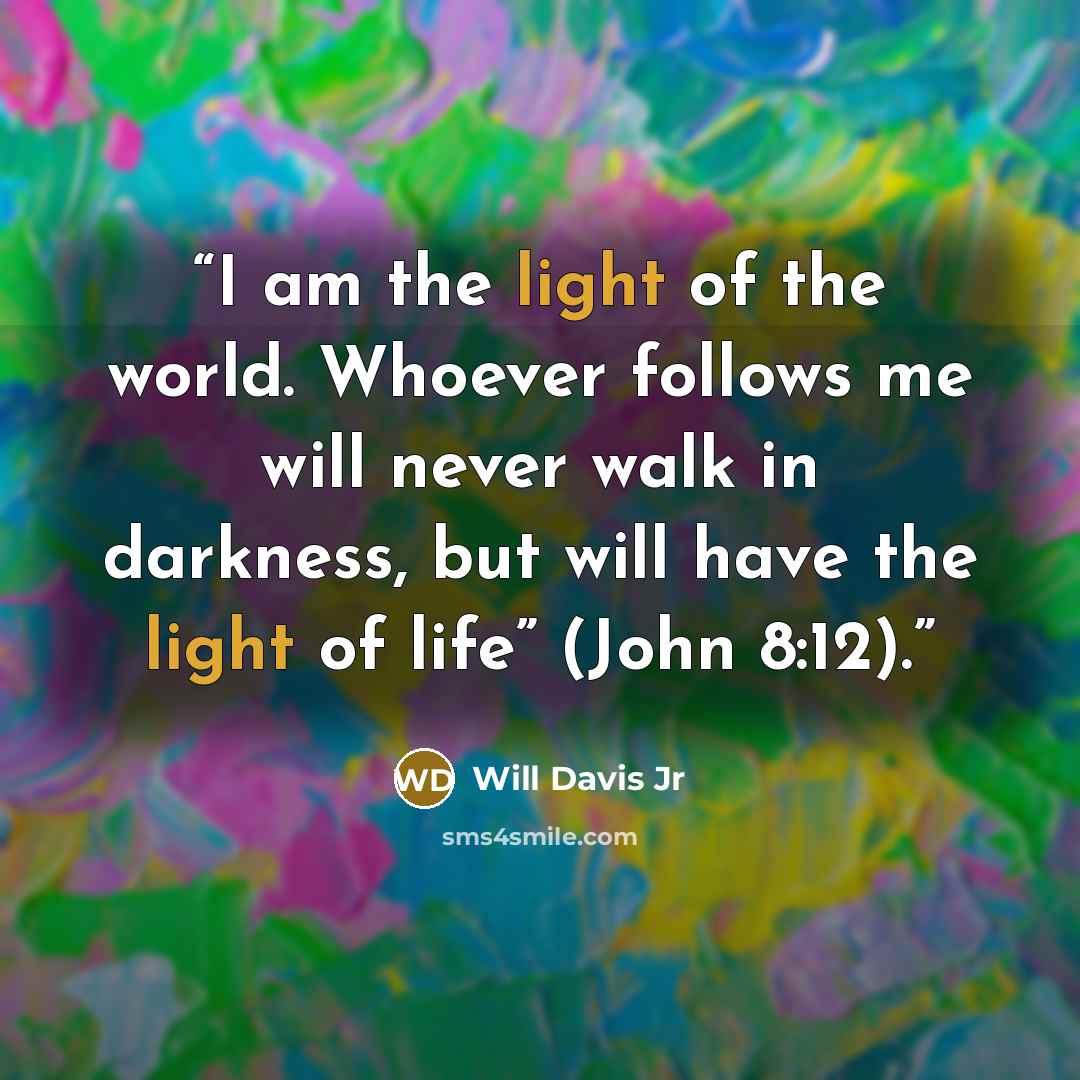 “I am the light of the world. Whoever follows me will never walk in darkness, but will have the light of life” (John 8:12).” quote by Will Davis Jr