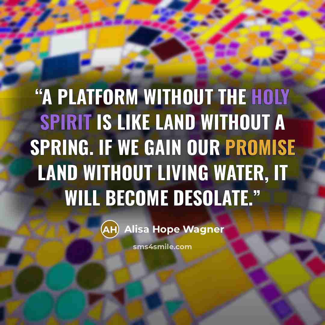 “A platform without the Holy Spirit is like land without a spring. If we gain our Promise Land without Living Water, it will become desolate.” quote by Alisa Hope Wagner