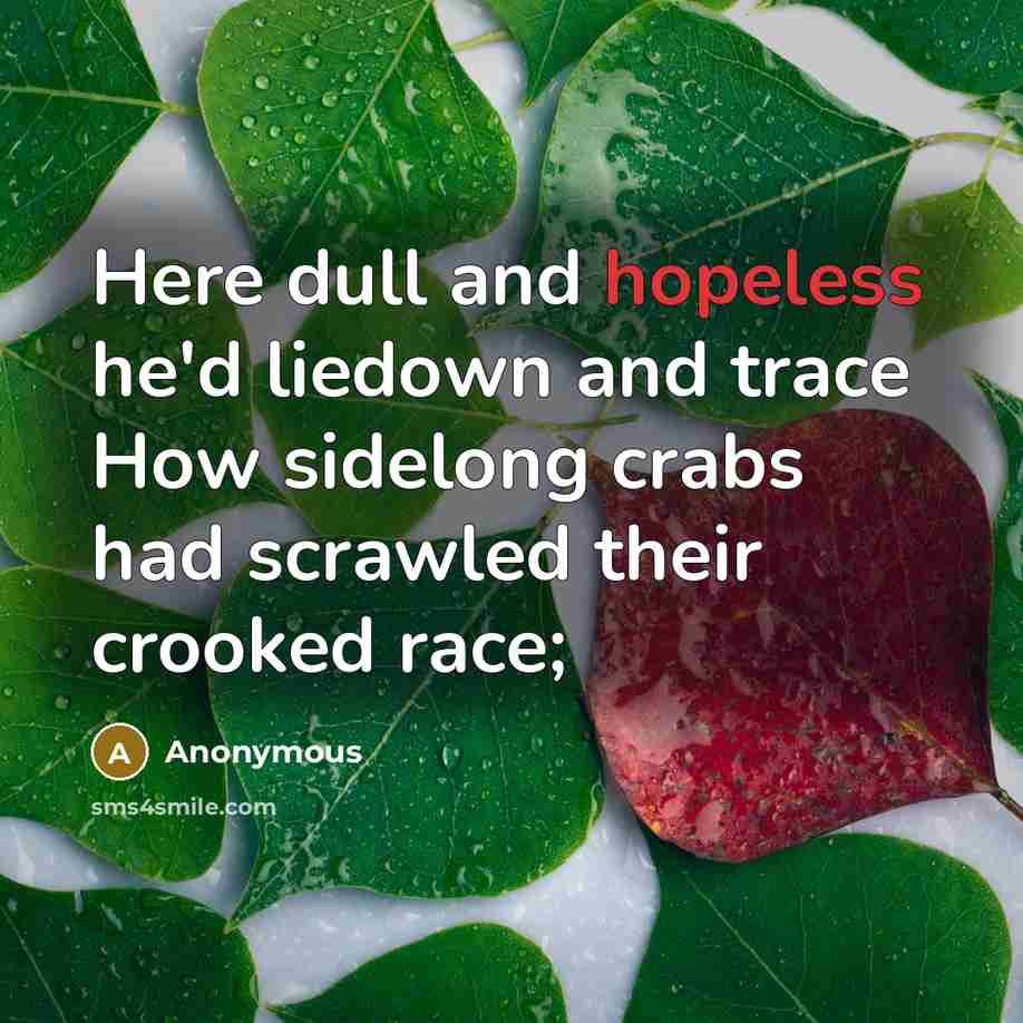 “Here dull and hopeless he'd liedown and trace How sidelong crabs had scrawled their crooked race;” quote by Anonymous