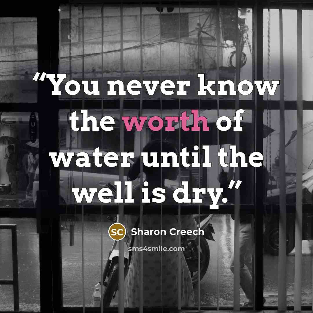 “You never know the worth of water until the well is dry.” quote by Sharon Creech
