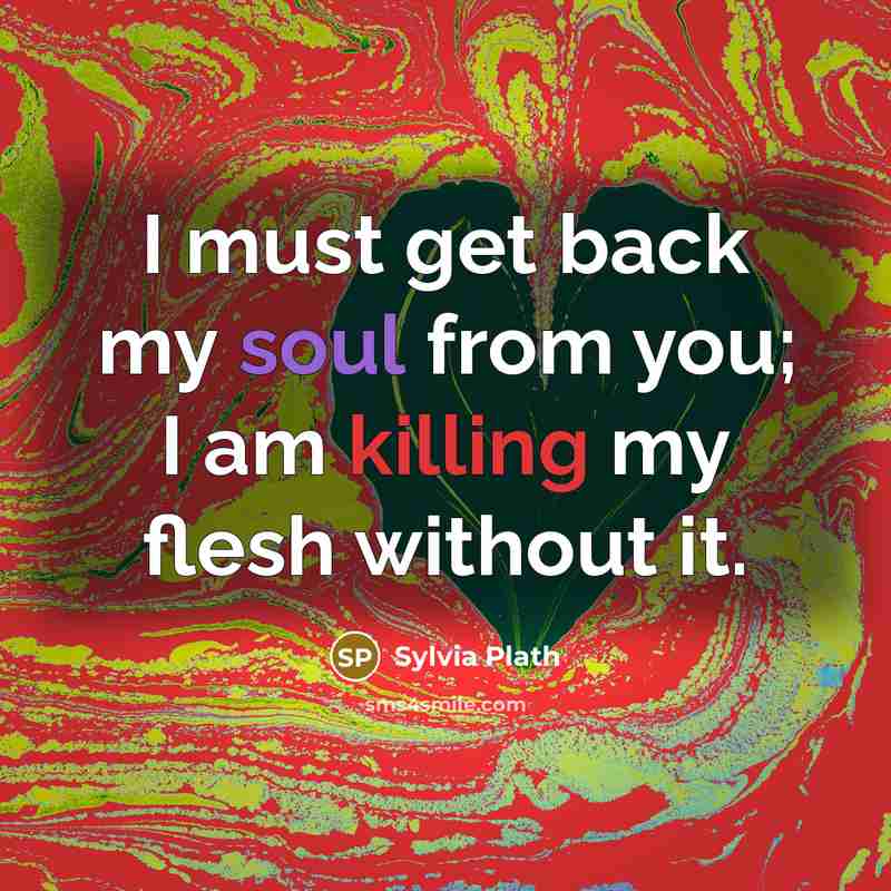 “I must get back my soul from you; I am killing my flesh without it.” quote by Sylvia Plath