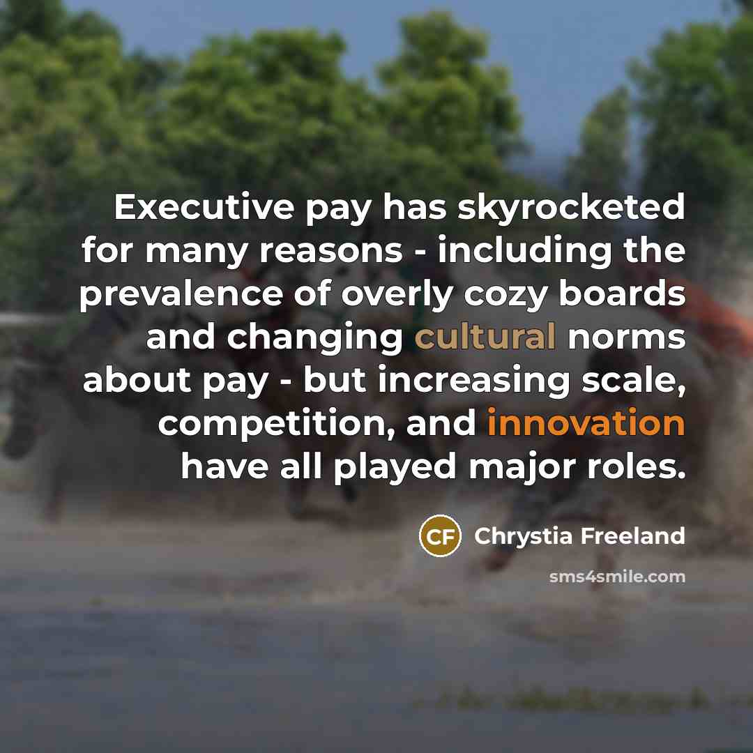 “Executive pay has skyrocketed for many reasons - including the prevalence of overly cozy boards and changing cultural norms about pay - but increasing scale, competition, and innovation have all played major roles.” quote by Chrystia Freeland