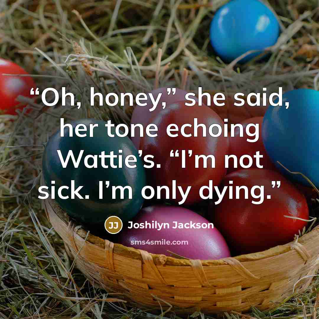 “Oh, honey,” she said, her tone echoing Wattie’s. “I’m not sick. I’m only dying.” quote by Joshilyn Jackson