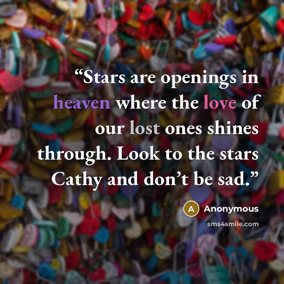 “Stars are openings in heaven where the love of our lost ones shines through. Look to the stars Cathy and don’t be sad.” quote by Anonymous