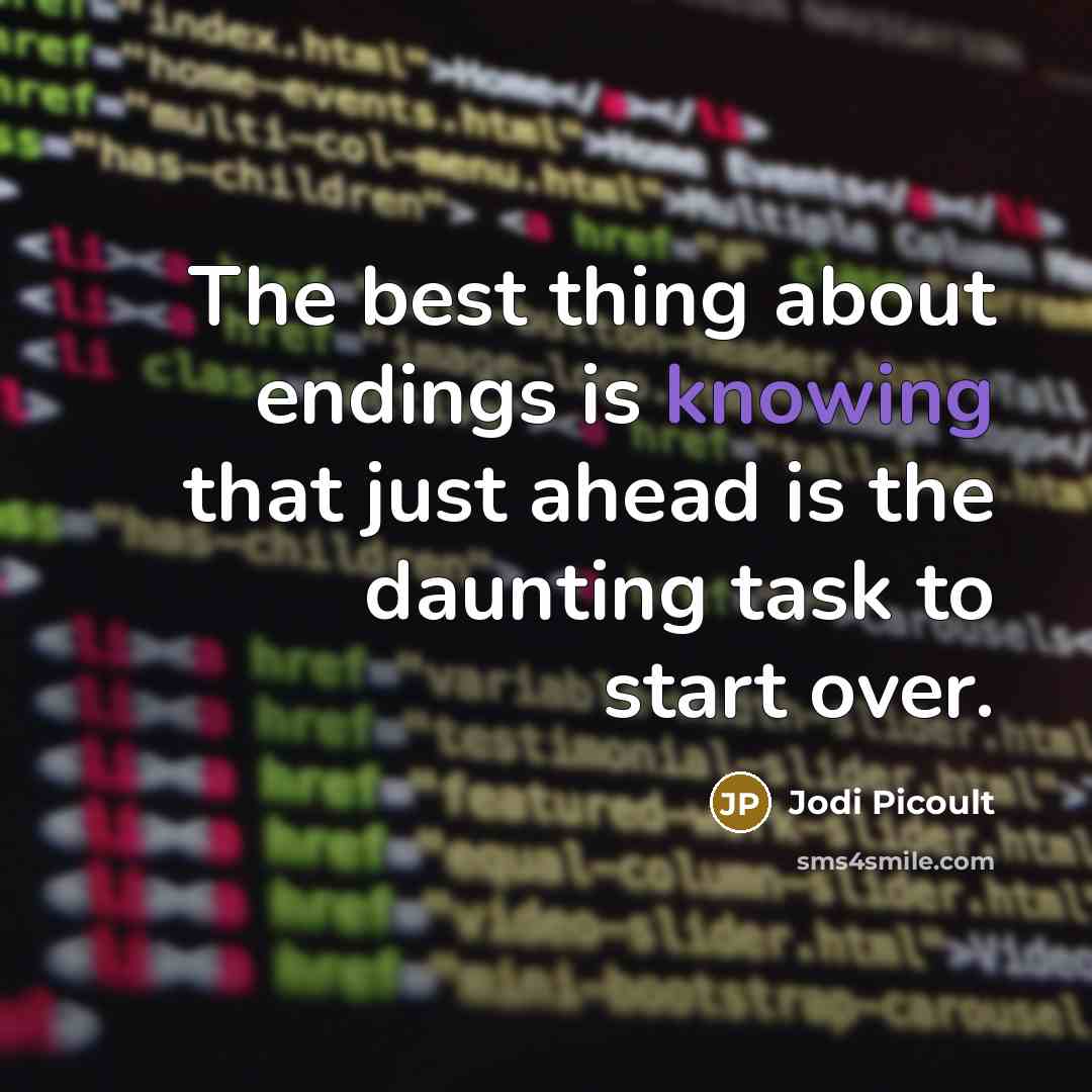 “The best thing about endings is knowing that just ahead is the daunting task to start over.” quote by Jodi Picoult