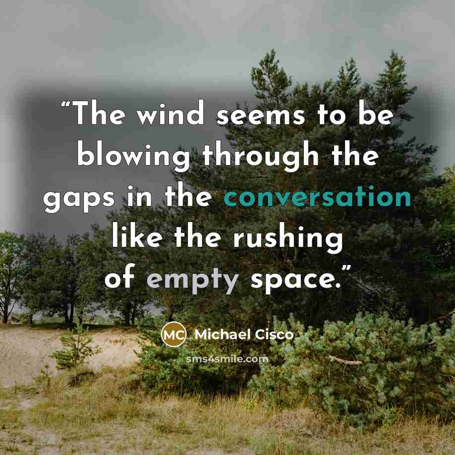 “The wind seems to be blowing through the gaps in the conversation like the rushing of empty space.” quote by Michael Cisco