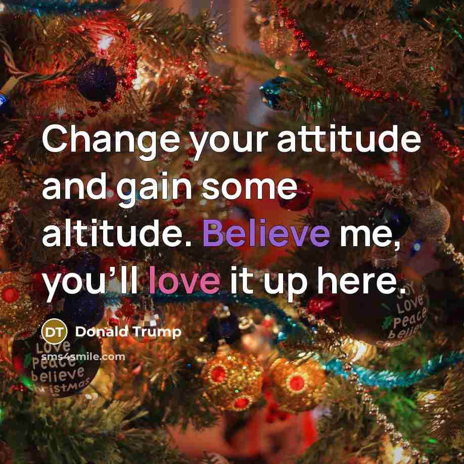 “Change your attitude and gain some altitude. Believe me, you'll love it up here.” quote by Donald Trump