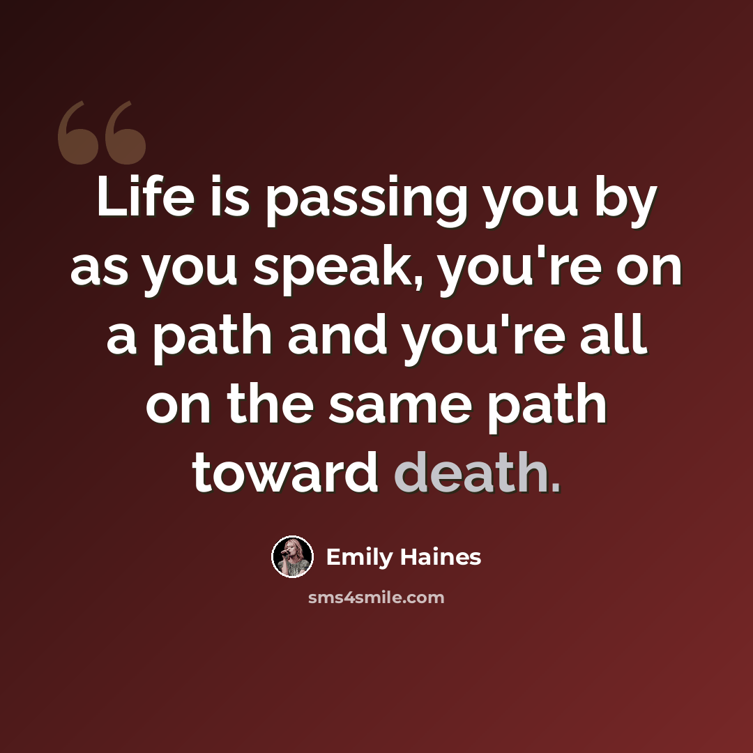 “Life is passing you by as you speak, you're on a path and you're all on the same path toward death.” quote by Emily Haines