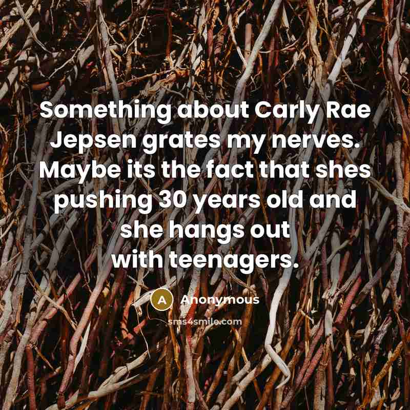 “Something about Carly Rae Jepsen grates my nerves. Maybe its the fact that shes pushing 30 years old and she hangs out with teenagers.” quote by Anonymous