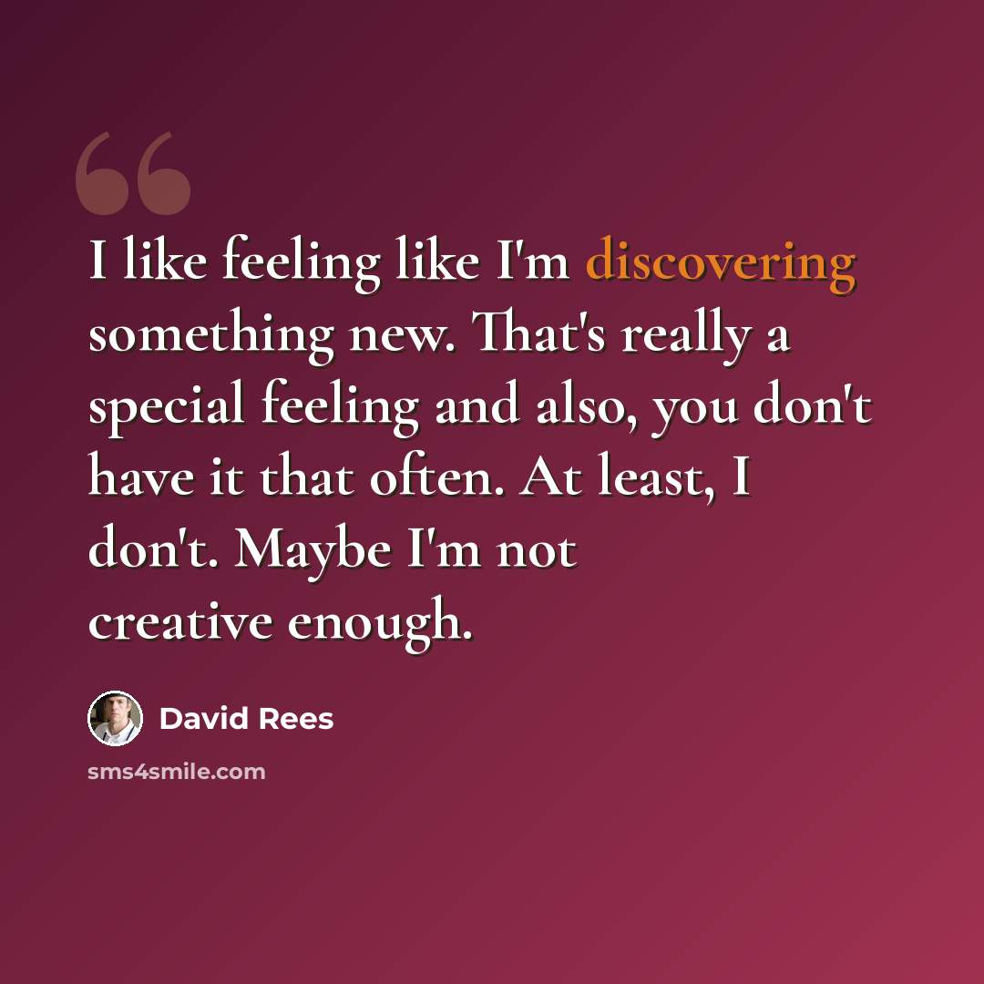 “I like feeling like I'm discovering something new. That's really a special feeling and also, you don't have it that often. At least, I don't. Maybe I'm not creative enough.” quote by David Rees