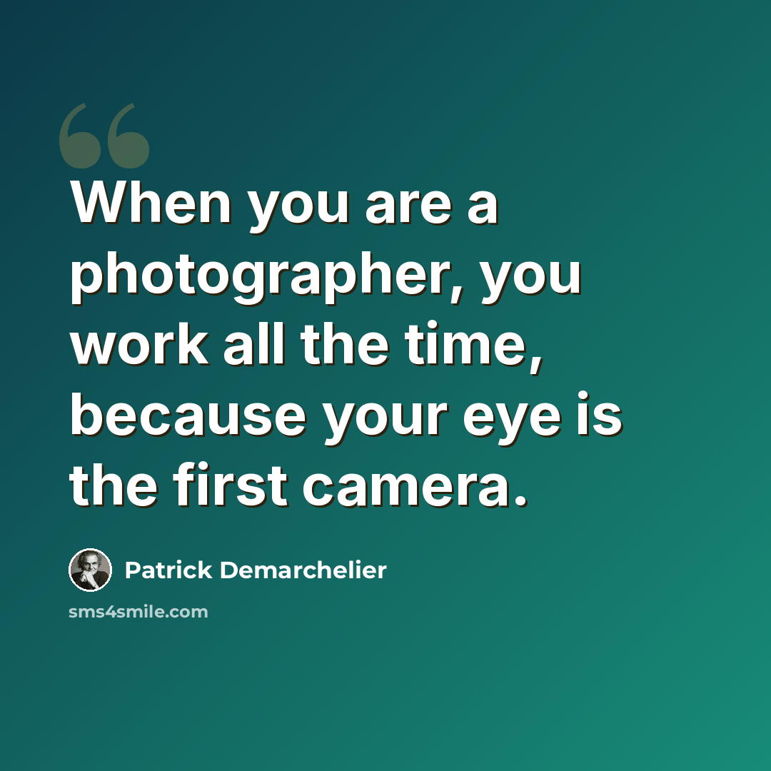 “When you are a photographer, you work all the time, because your eye is the first camera.” quote by Patrick Demarchelier