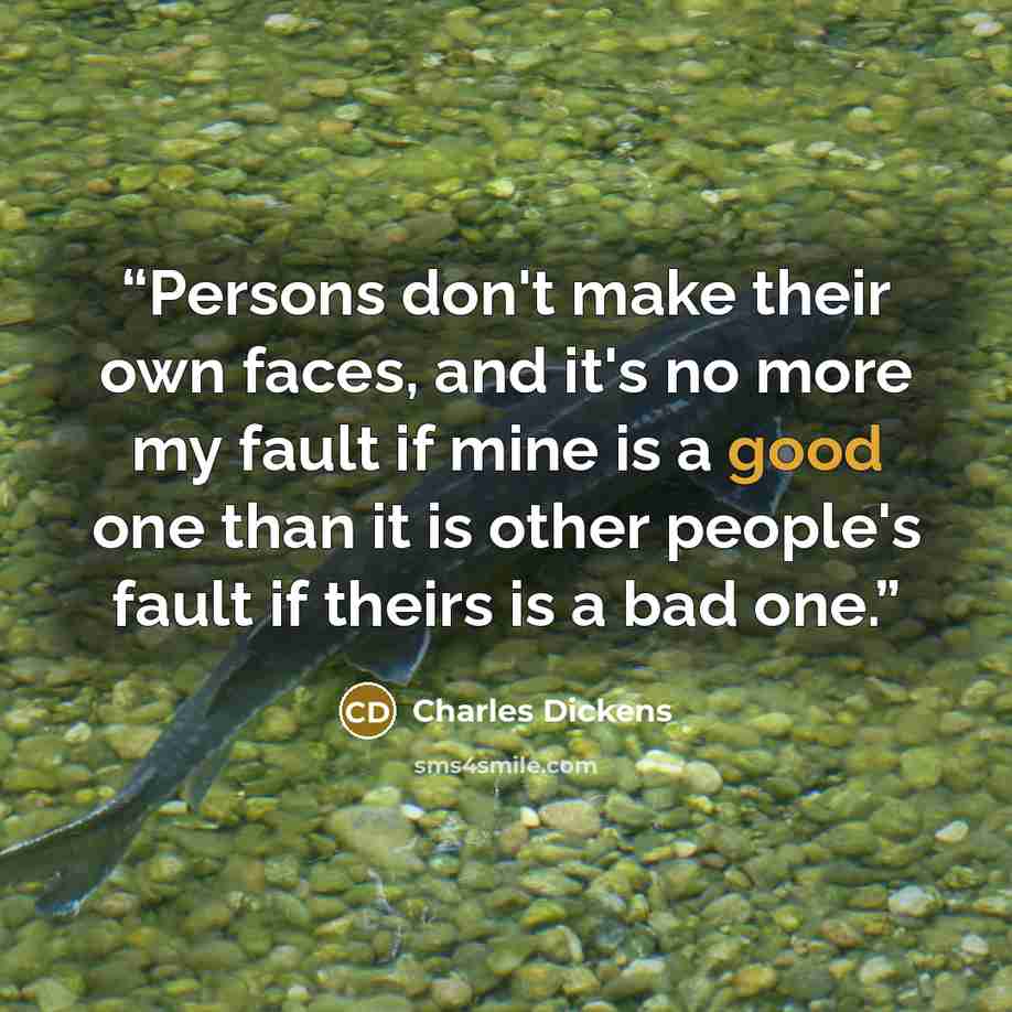 “Persons don't make their own faces, and it's no more my fault if mine is a good one than it is other people's fault if theirs is a bad one.” quote by Charles Dickens