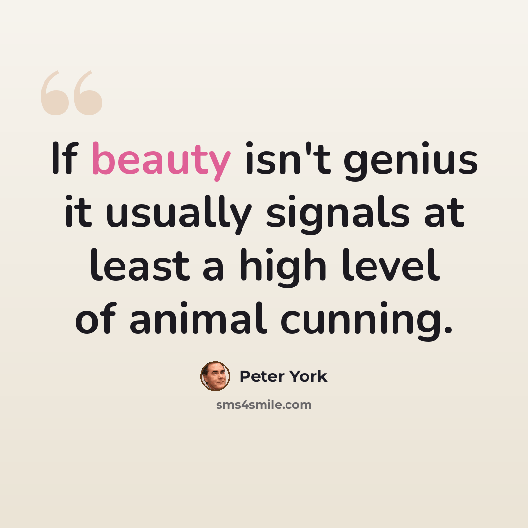 “If beauty isn't genius it usually signals at least a high level of animal cunning.” quote by Peter York
