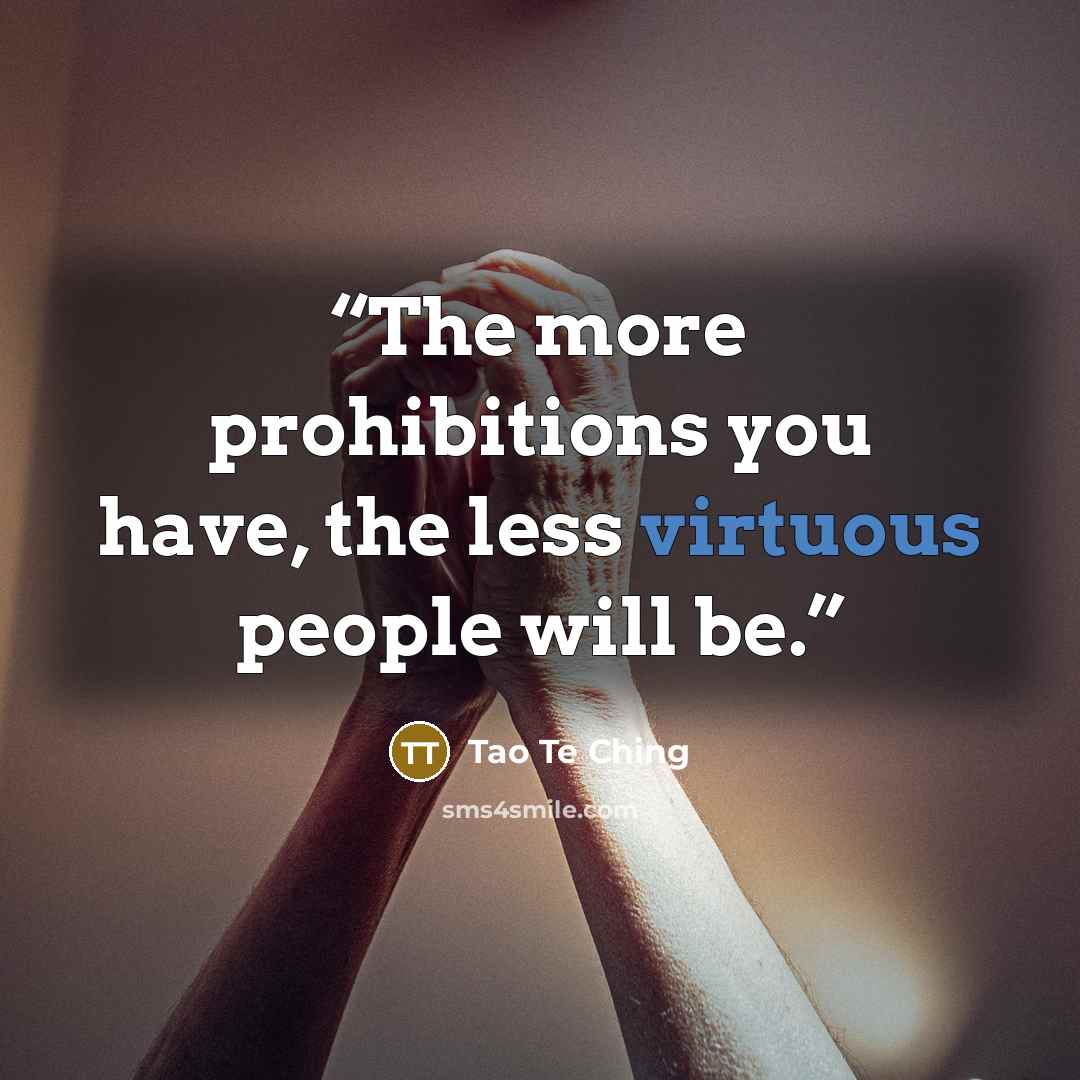 “The more prohibitions you have, the less virtuous people will be.” quote by Tao Te Ching