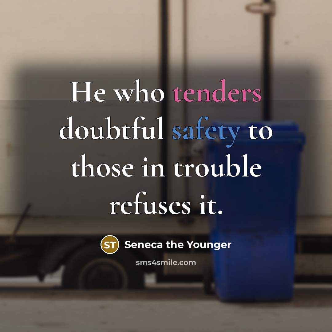 “He who tenders doubtful safety to those in trouble refuses it.” quote by Seneca the Younger
