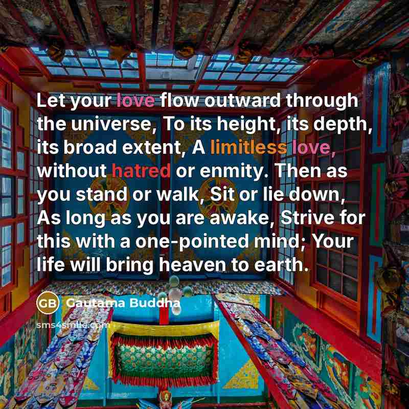 “Let your love flow outward through the universe, To its height, its depth, its broad extent, A limitless love, without hatred or enmity. Then as you stand or walk, Sit or lie down, As long as you are awake, Strive for this with a one-pointed mind; Your life will bring heaven to earth.” quote by Gautama Buddha