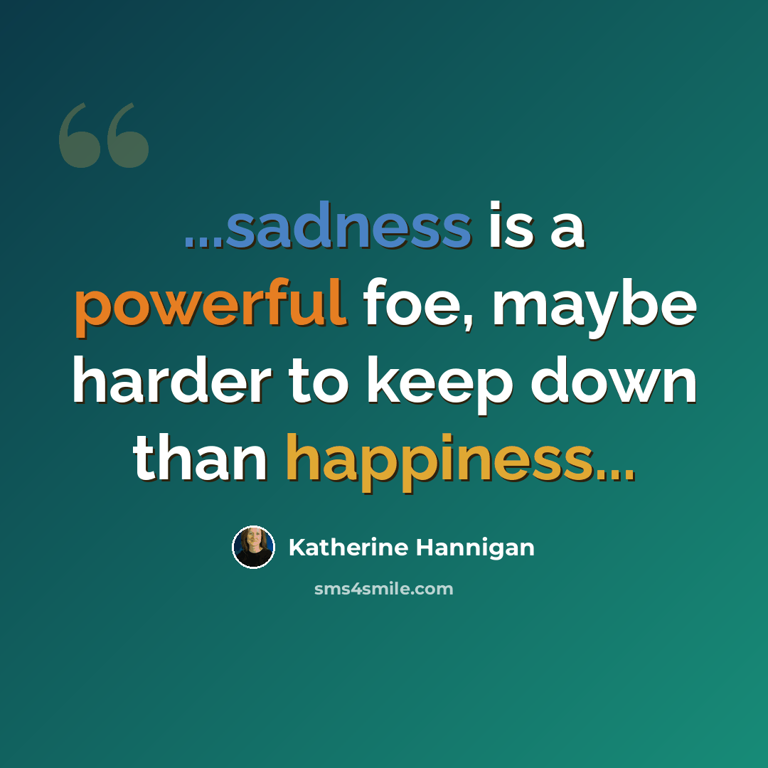 “...sadness is a powerful foe, maybe harder to keep down than happiness...” quote by Katherine Hannigan