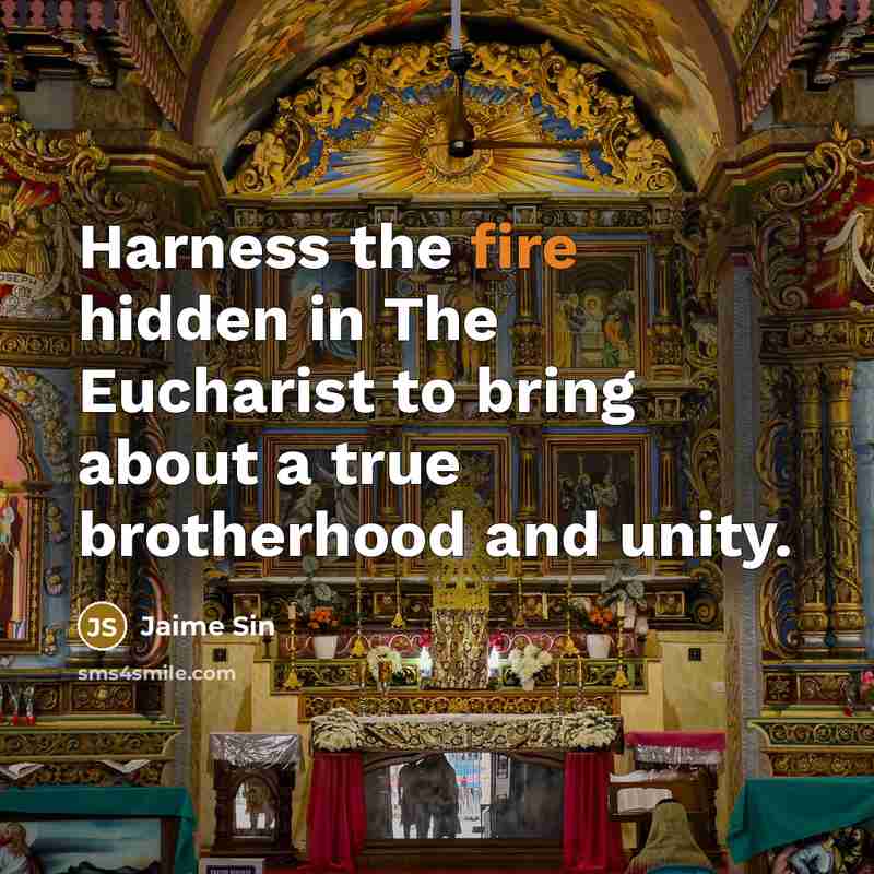 “Harness the fire hidden in The Eucharist to bring about a true brotherhood and unity.” quote by Jaime Sin