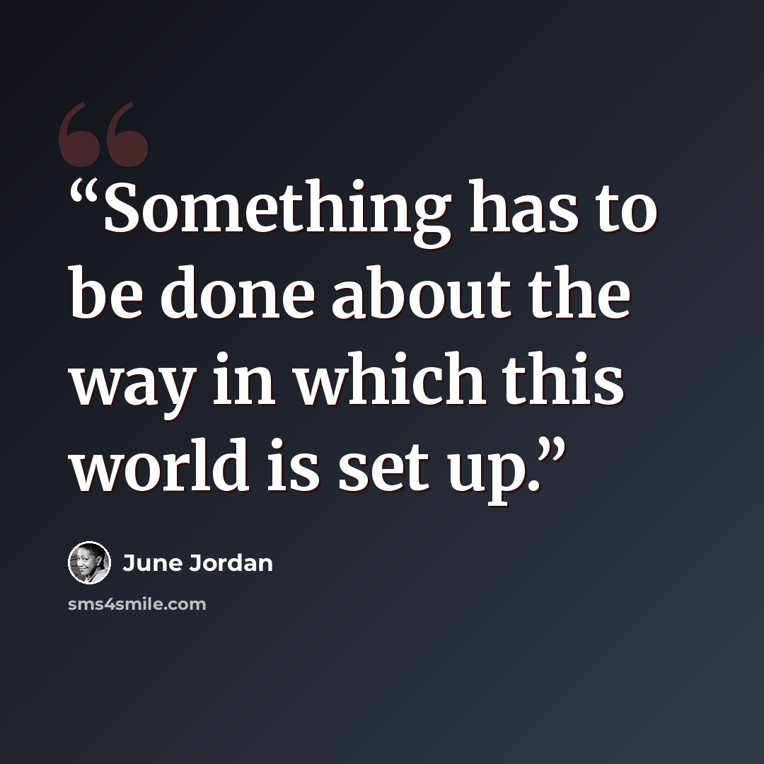 “Something has to be done about the way in which this world is set up.” quote by June Jordan