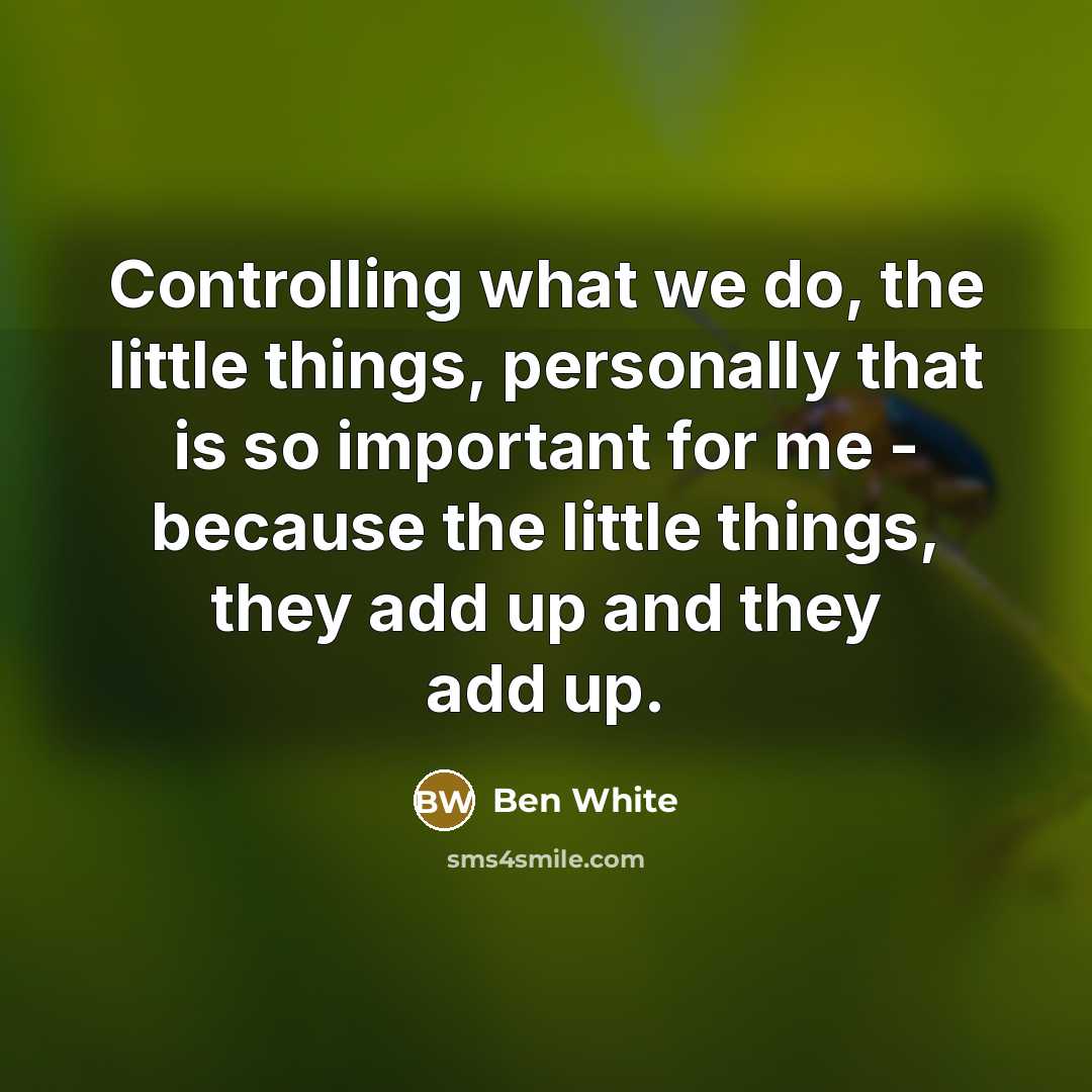 “Controlling what we do, the little things, personally that is so important for me - because the little things, they add up and they add up.” quote by Ben White