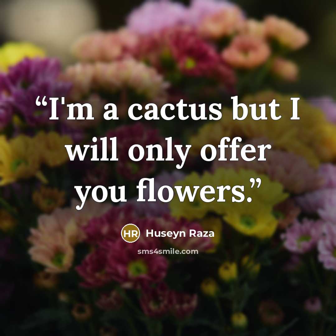 “I'm a cactus but I will only offer you flowers.” quote by Huseyn Raza