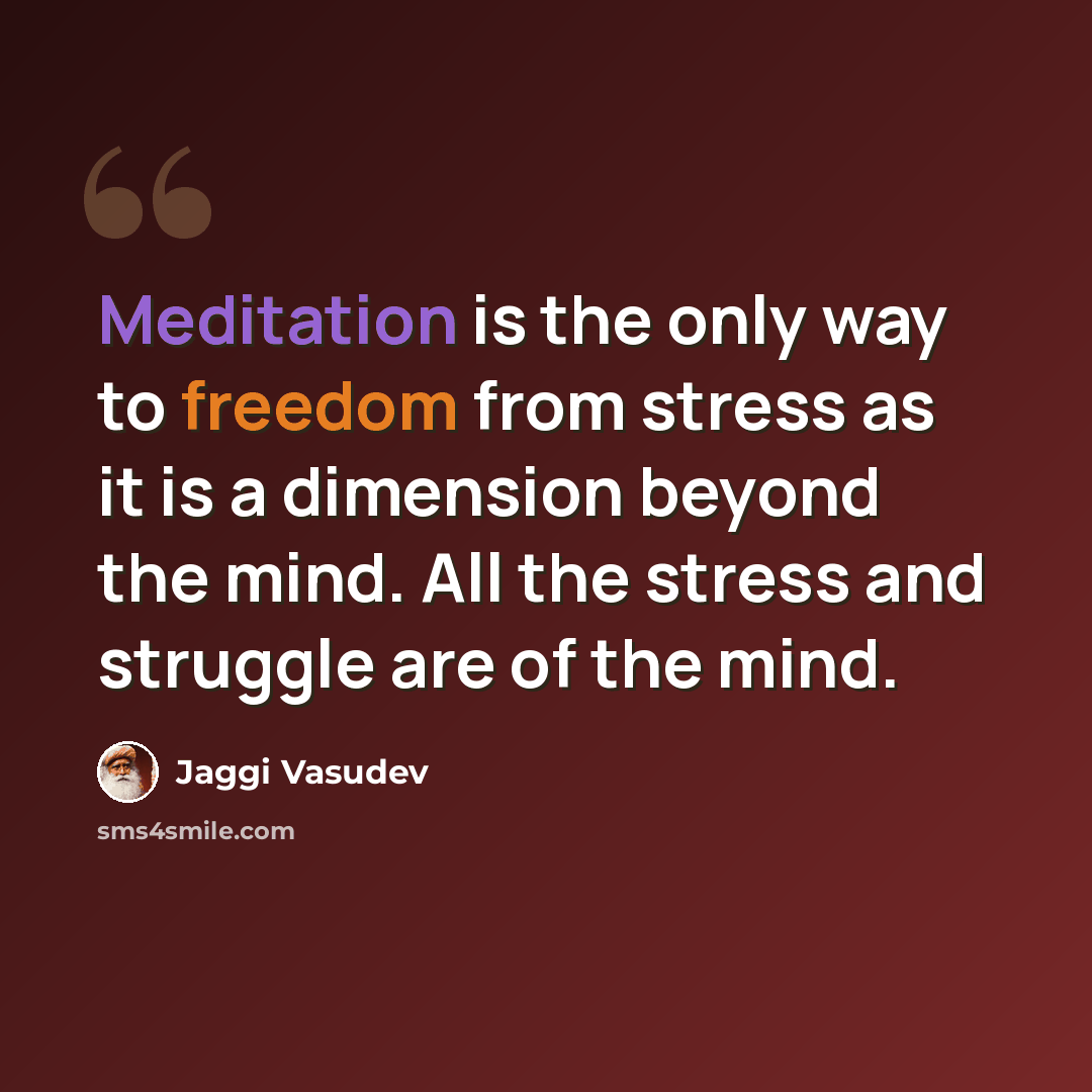 “Meditation is the only way to freedom from stress as it is a dimension beyond the mind. All the stress and struggle are of the mind.” quote by Jaggi Vasudev