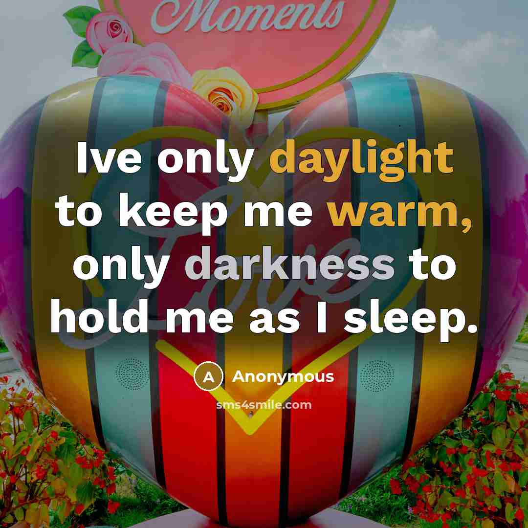 “Ive only daylight to keep me warm, only darkness to hold me as I sleep.” quote by Anonymous