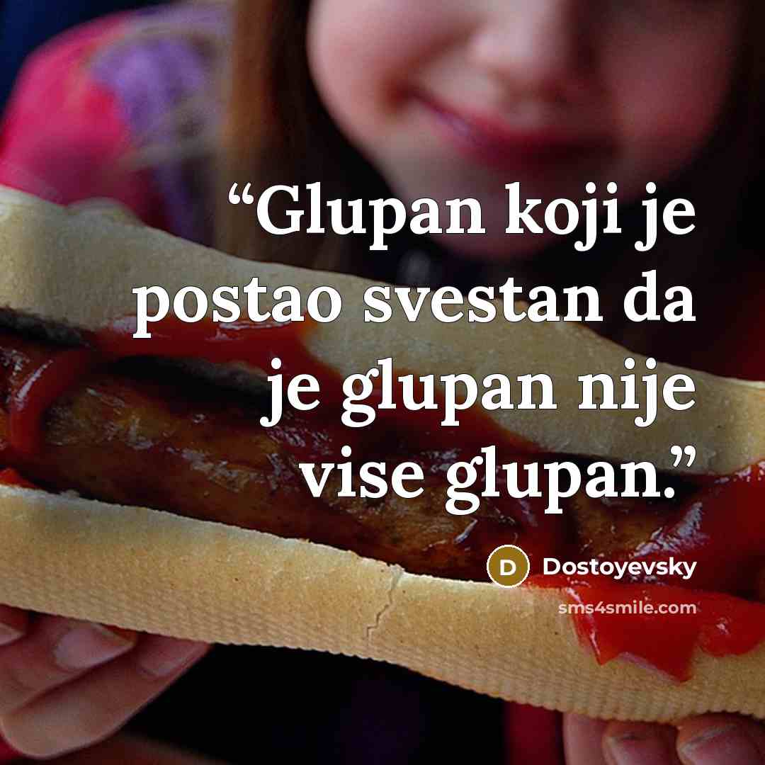 “Glupan koji je postao svestan da je glupan nije vise glupan.” quote by Dostoyevsky