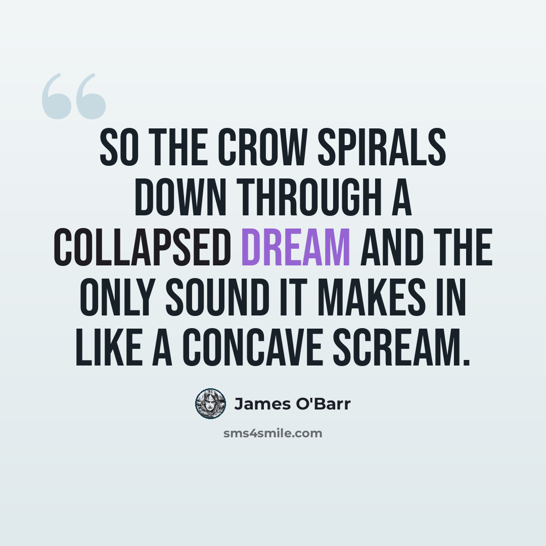 “So the crow spirals down through a collapsed dream and the only sound it makes in like a concave scream.” quote by James O'Barr