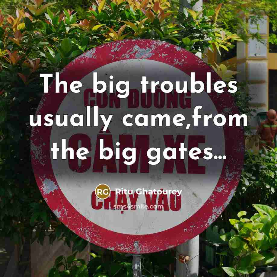 “The big troubles usually came,from the big gates...” quote by Ritu Ghatourey