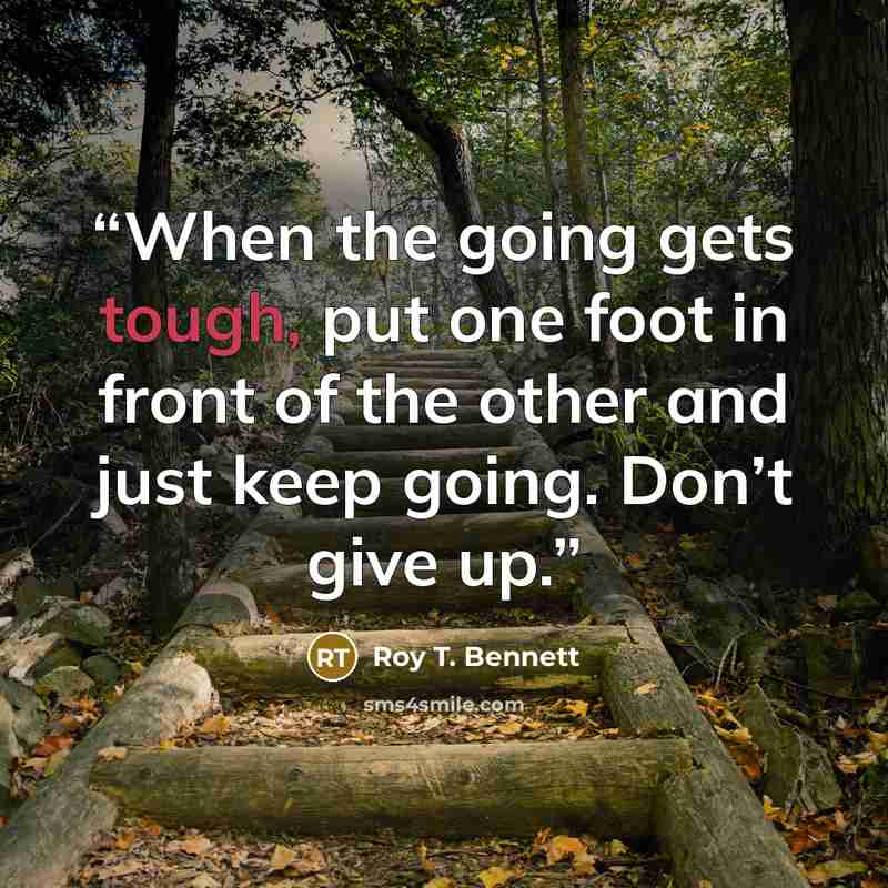 “When the going gets tough, put one foot in front of the other and just keep going. Don’t give up.” quote by Roy T. Bennett