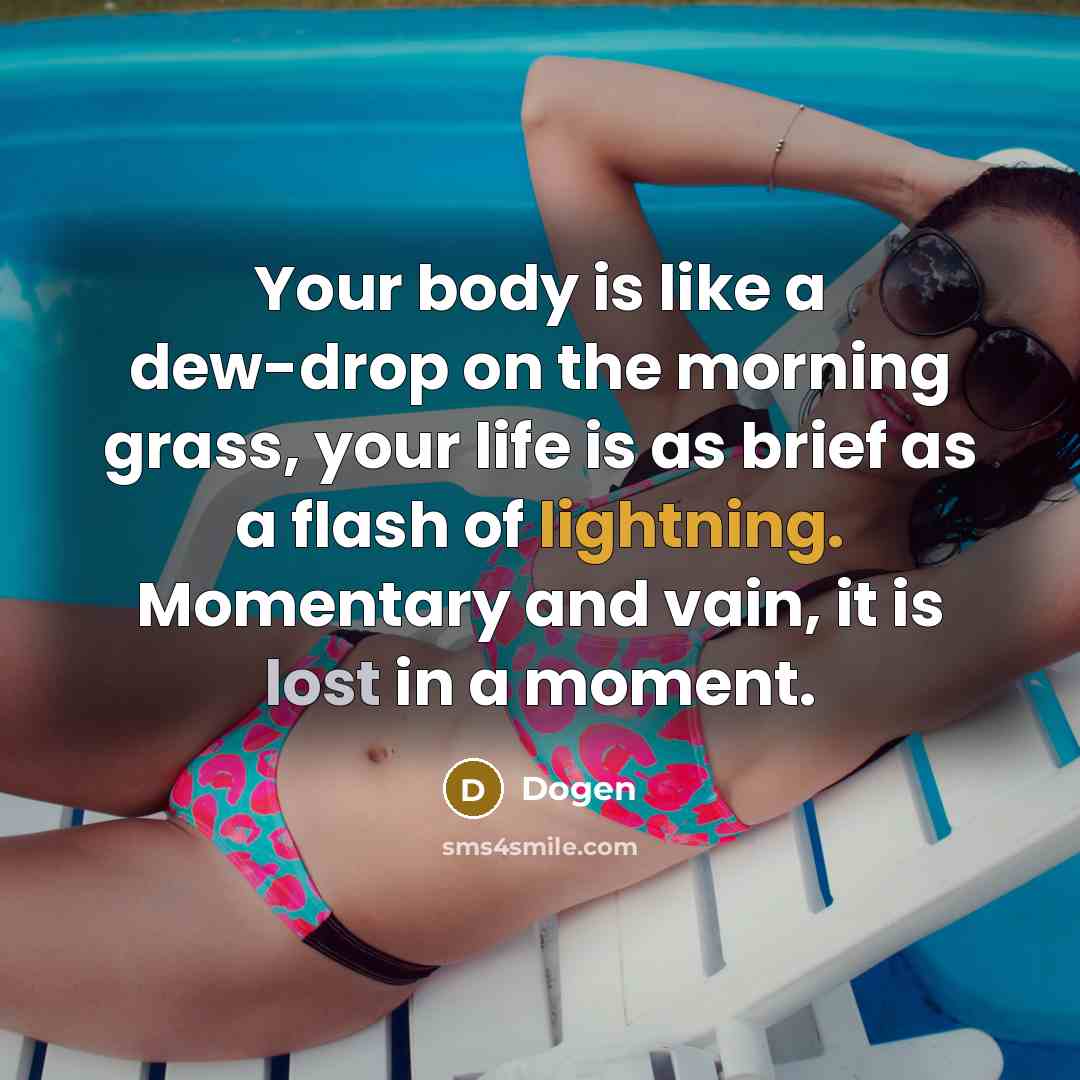 “Your body is like a dew-drop on the morning grass, your life is as brief as a flash of lightning. Momentary and vain, it is lost in a moment.” quote by Dogen