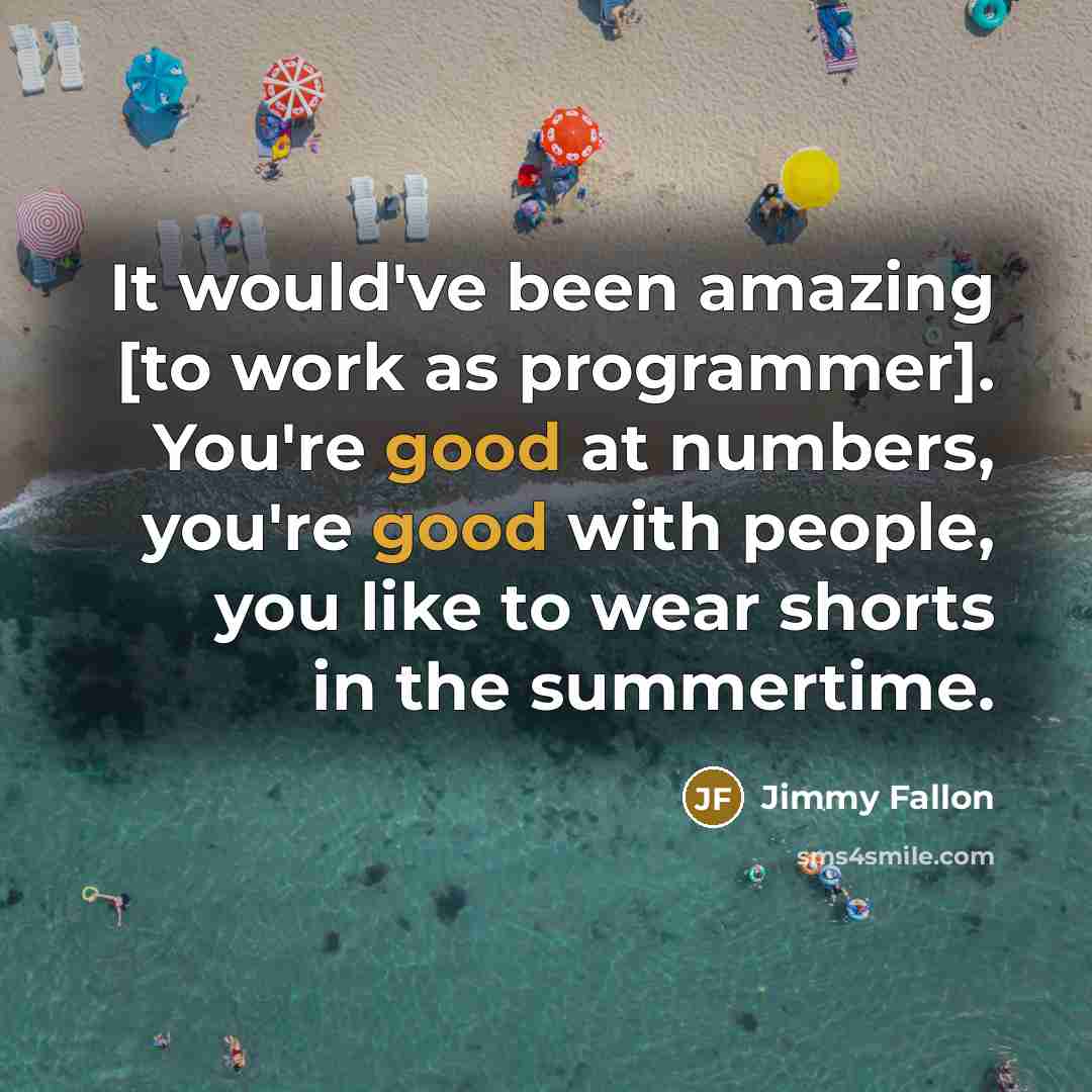 “It would've been amazing [to work as programmer]. You're good at numbers, you're good with people, you like to wear shorts in the summertime.” quote by Jimmy Fallon