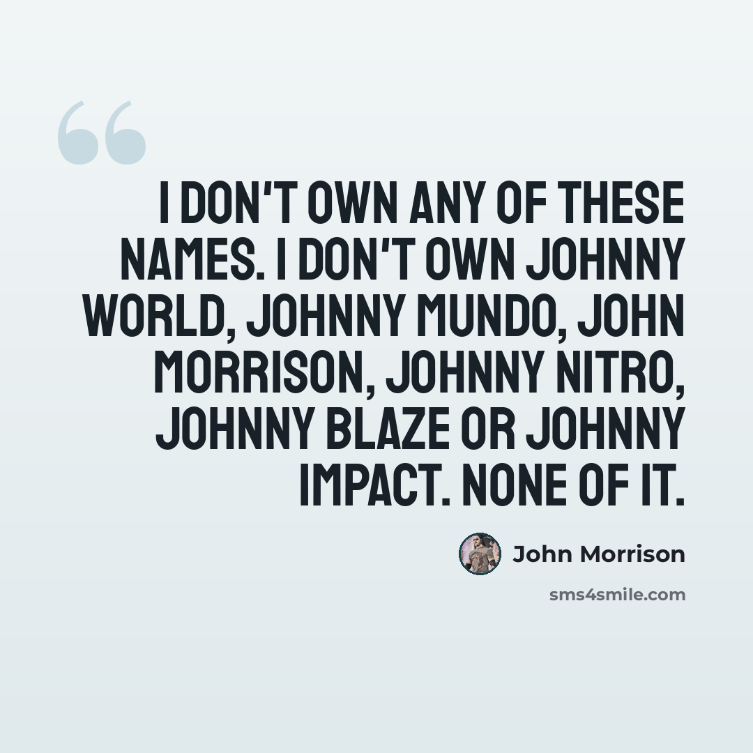 “I don't own any of these names. I don't own Johnny World, Johnny Mundo, John Morrison, Johnny Nitro, Johnny Blaze or Johnny Impact. None of it.” quote by John Morrison