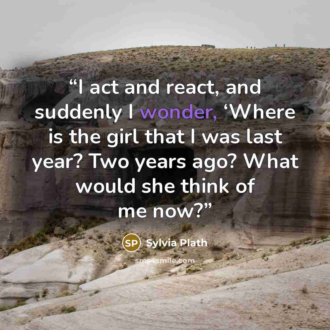 “I act and react, and suddenly I wonder, ‘Where is the girl that I was last year? Two years ago? What would she think of me now?” quote by Sylvia Plath