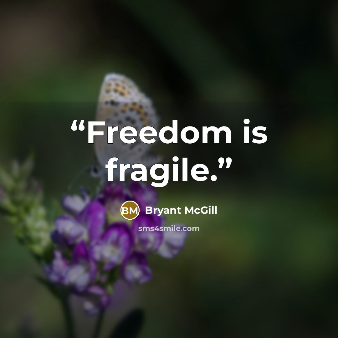 “Freedom is fragile.” quote by Bryant McGill