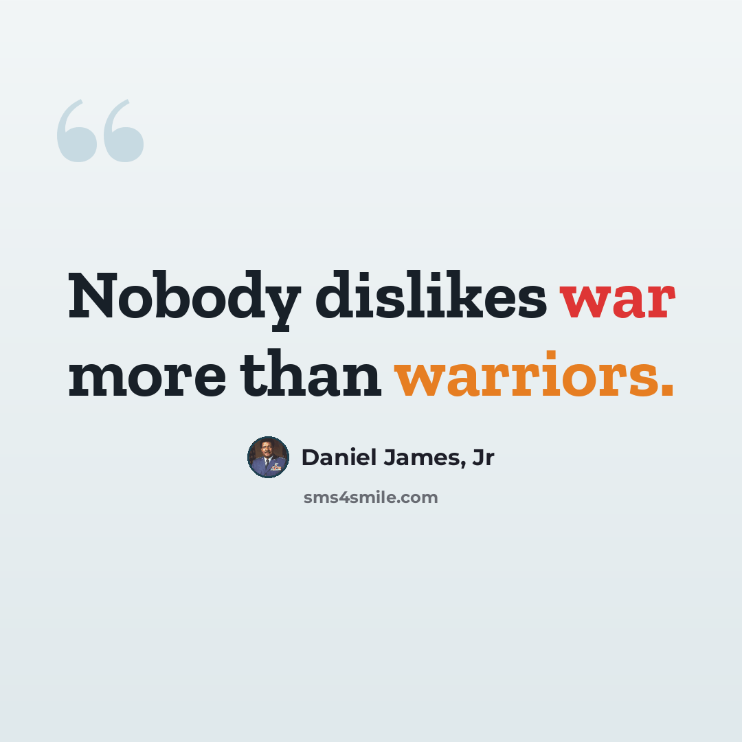 “Nobody dislikes war more than warriors.” quote by Daniel James, Jr