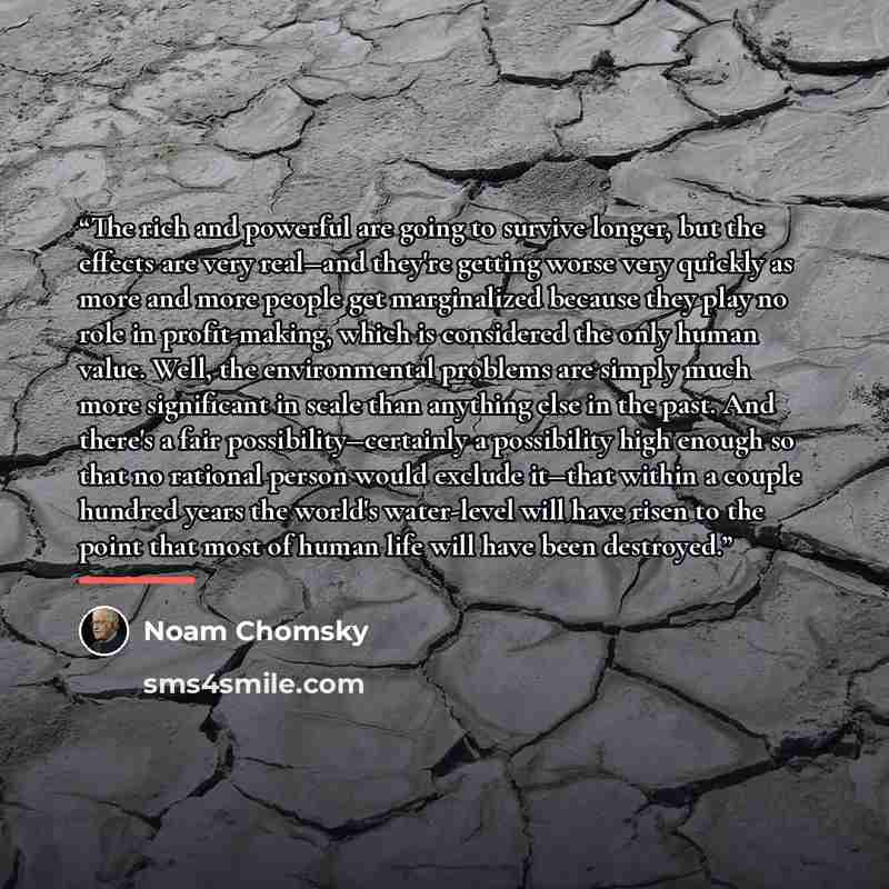 “The rich and powerful are going to survive longer, but the effects are very real―and they're getting worse very quickly as more and more people get marginalized because they play no role in profit-making, which is considered the only human value. Well, the environmental problems are simply much…” quote by Noam Chomsky