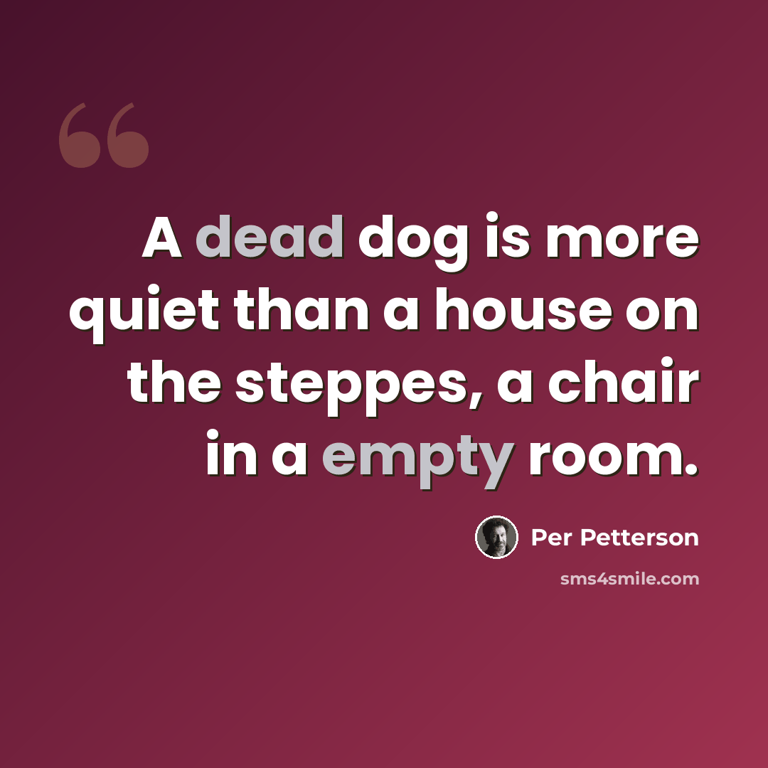 “A dead dog is more quiet than a house on the steppes, a chair in a empty room.” quote by Per Petterson