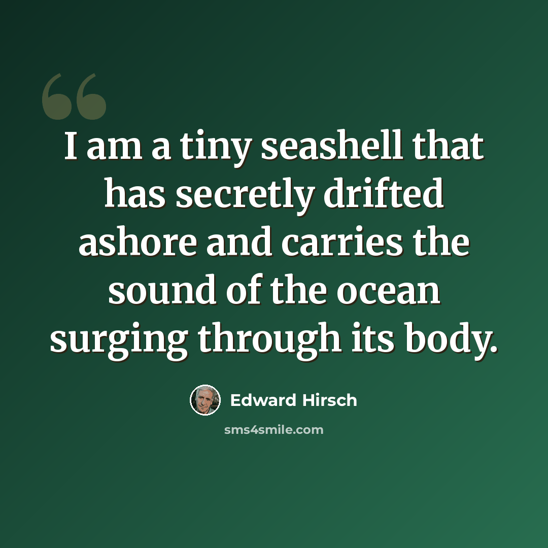 “I am a tiny seashell that has secretly drifted ashore and carries the sound of the ocean surging through its body.” quote by Edward Hirsch