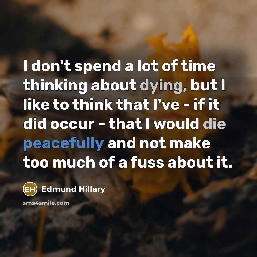 “I don't spend a lot of time thinking about dying, but I like to think that I've - if it did occur - that I would die peacefully and not make too much of a fuss about it.” quote by Edmund Hillary