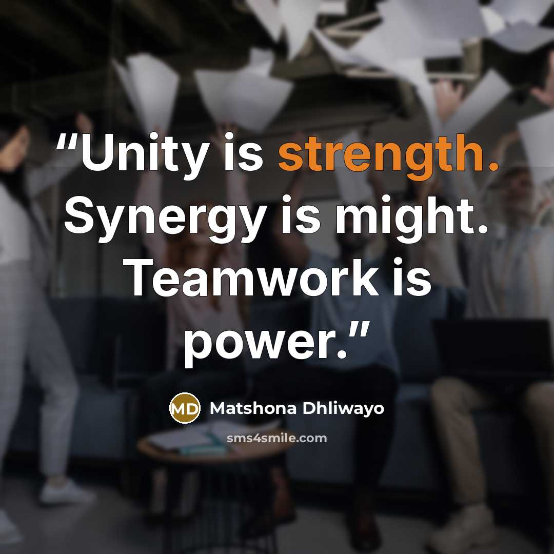 “Unity is strength. Synergy is might. Teamwork is power.” quote by Matshona Dhliwayo