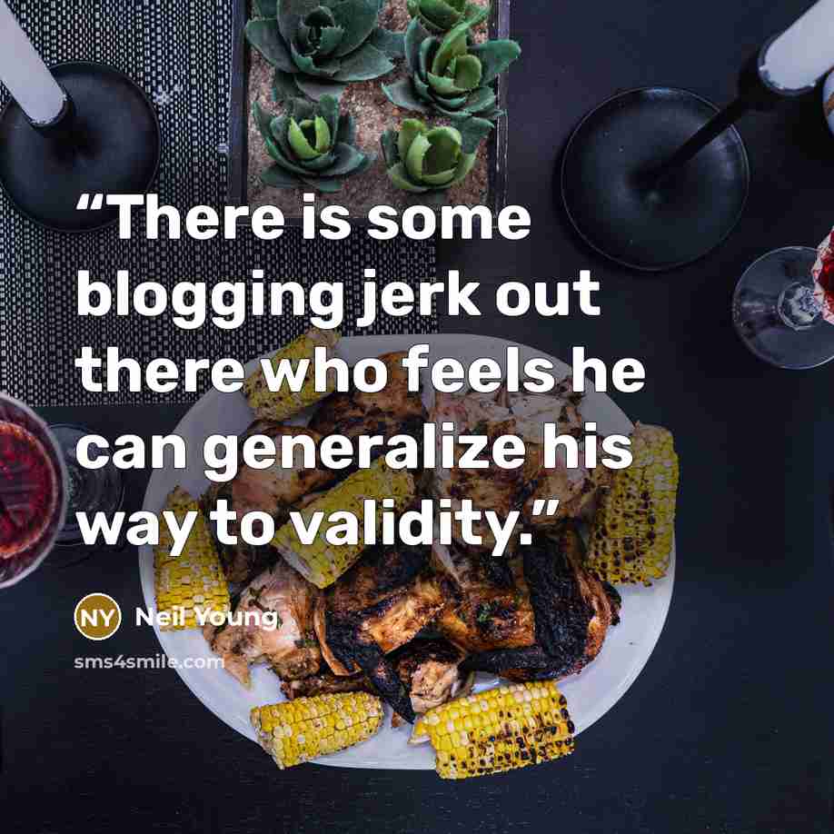 “There is some blogging jerk out there who feels he can generalize his way to validity.” quote by Neil Young