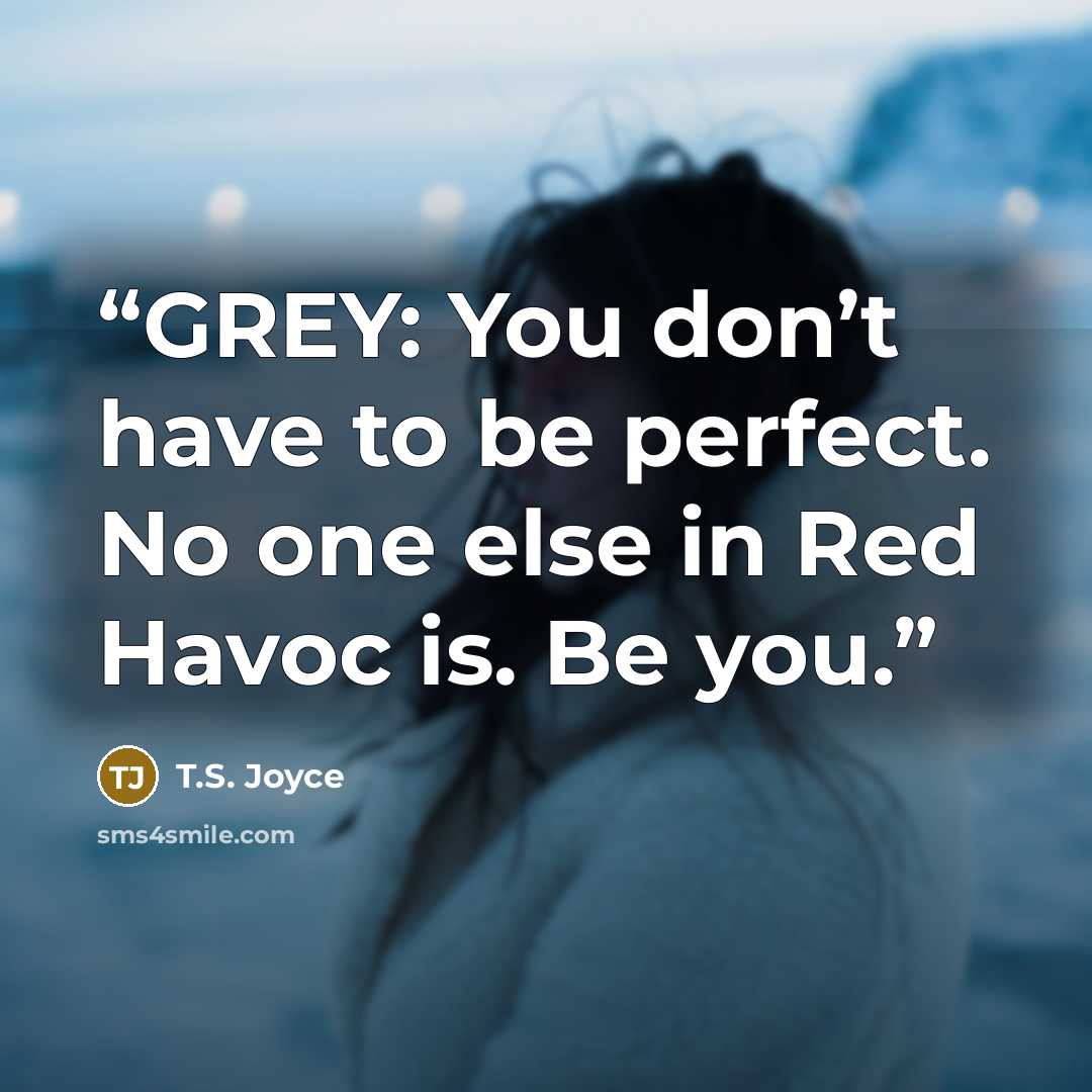 “GREY: You don’t have to be perfect. No one else in Red Havoc is. Be you.” quote by T.S. Joyce
