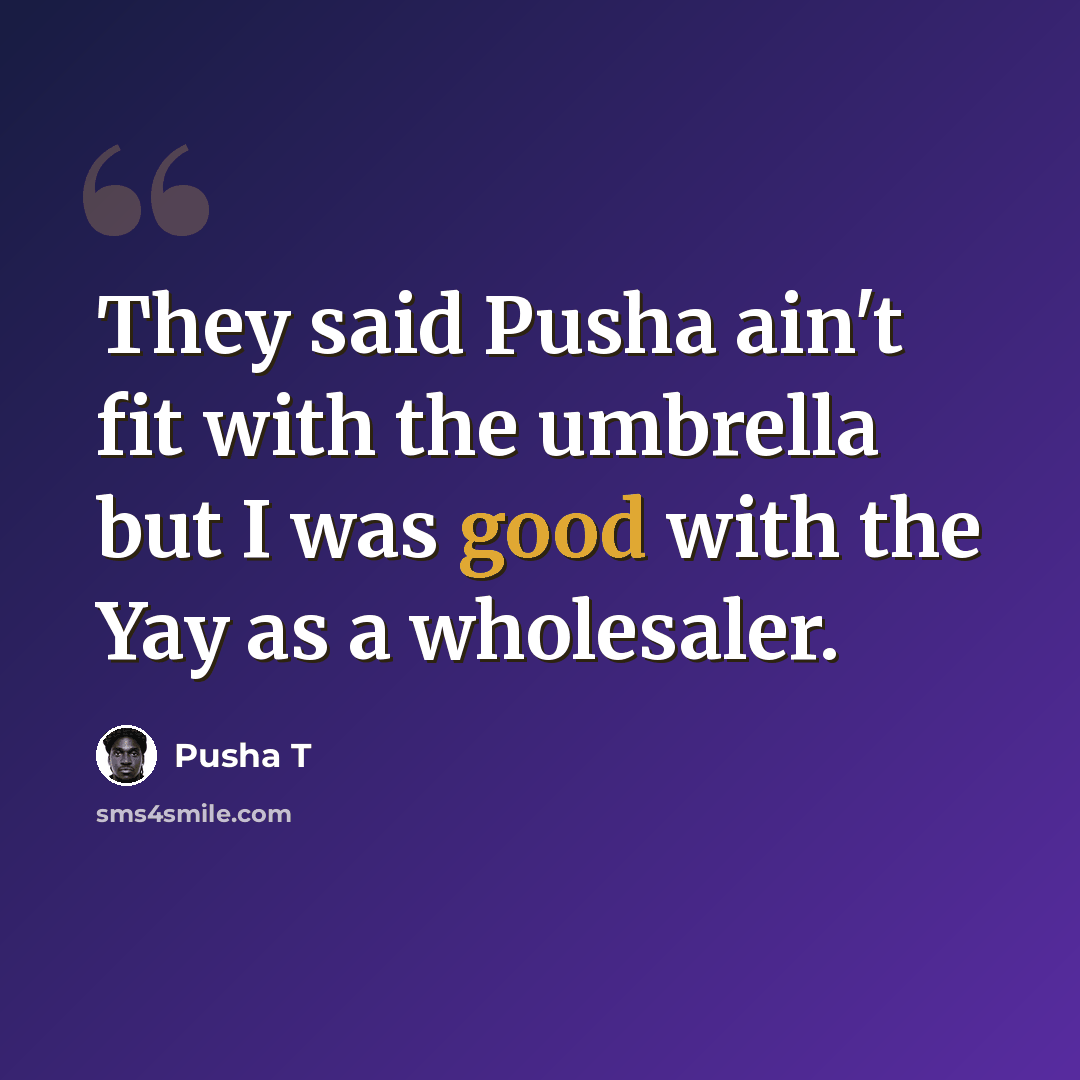 “They said Pusha ain't fit with the umbrella but I was good with the Yay as a wholesaler.” quote by Pusha T